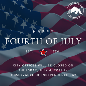Happy Fourth of July! City Offices will be closed on Thursday, July 4th in observance of Independence Day.